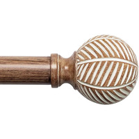 Wood Curtain Rods For Windows: 1 Inch Diameter Adjustable Drapery Rods 48"" To 86""  Decorative Window Curtain Rods With Imitation Wood Grain Leaf Pattern Finials Heavy Duty Single Curtain Rods For Bedroom Kitchen Window Office Office