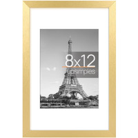 Upsimples 8X12 Picture Frame  Display Pictures 6X8 With Mat Or 8X12 Without Mat  Wall Hanging Photo Frame  Gold  1 Pack