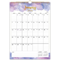 2024 Wall Calendar - Monthly Wall Calendar 2024  12"" X 17""  January 2024 - December 2024  Twin-Wire Binding  Hanging Hook  Blocks And Julian Dates - Colorful Waterink
