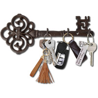 Comfify Key Holder For Wall - Cast Iron Skeleton Key - Decorative Farmhouse Rustic Wall Mount Key Organizer - 3 Key Hooks - Vintage Key Rack For Entryway With Screws & Anchors - 10.8 X 4.7