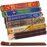 Hem Incense Sticks Variety Pack #5 And Incense Stick Holder Bundle With 5 Money And Success Themed Fragrances