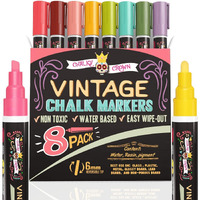 Chalky Crown Liquid Chalk Markers - Dry Erase Marker Pens - Chalk Markers For Chalkboards  Signs  Windows  Blackboard  Glass - Reversible Tip (8 Pack) - 24 Chalkboard Labels Included (Vintage  6Mm)