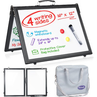 Small Dry Erase White Board - Magnetic Desktop Whiteboard - 16X12 Inch 4 Sides Portable Whiteboard For Kids - Tabletop Mini Easel With Cover Bag For Office Desk  Students  Teachers
