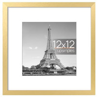 Upsimples 12X12 Picture Frame  Display Pictures 8X8 With Mat Or 12X12 Without Mat  Wall Hanging Photo Frame  Gold  1 Pack