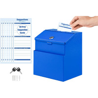 Kyodoled Suggestion Box With Lock And 50 Free Suggestion Cards  Metal Wall Mounted Ballot Box  Donation And Collection Key Drop Box With Slot & 2 Keys  8.5H X 5.9W X 7.3L Inch  Blue