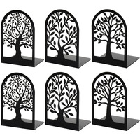 Metal Bookends For Shelves Decorative  Tree Stopper For Heavy Books  Black Ends To Hold Books For Home Office  6.5 X 4.7 X 3.5 Inch(3 Pairs/6 Pcs  Large)