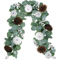 Winlyn White Pumpkin Garland Artificial Eucalyptus Garland With White Pumpkins Pinecones Berries Fall Foliage Garland For Wedding Arch Backdrop Thanksgiving Table Runner Farmhouse D?Cor 6' Long