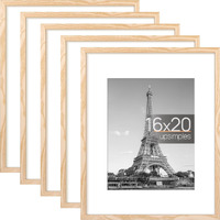 Upsimples 16X20 Picture Frame Set Of 5  Display Pictures 11X14 With Mat Or 16X20 Without Mat  Wall Gallery Poster Frames  Natural