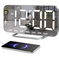 Super Slim Led Digital Alarm Clock  Mirror Surface For Makeup  With Diming Mode  4 Levels Brightness  Large Display  Easy Setting  Dual Usb Ports  Modern Decoration For Home  Bedroom Decor  Silver