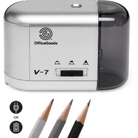 Officegoods Electric Pencil Sharpener - Battery Or Cord Powered Portable Sharpener - Perfectly Sharpens Colored Pencils  Drafting Pencils For Artists  Office  School & Home - Silver