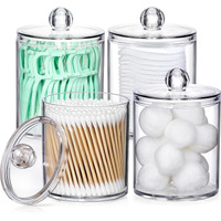 4 Pack Acrylic Qtip Holder Dispenser For Cotton Swabs  Balls  Pads  Floss Picks- Small Clear Plastic Canister Apothecary Jar Set  Bathroom Essentials Accessories Decor  Vanity Makeup Storage Organizer