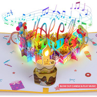 3D Musical Birthday Popup Card  Blowable/Blow Out Led Light Candle And Play Happy Birthday Music For Kids Men And Women