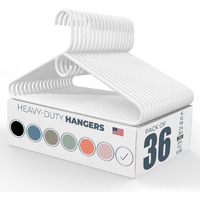 36Pk Made In Usa Heavy Duty Plastic Clothes Hangers Bulk | 20 30 50 100 Pack Available | Strong Plastic Hangers | Jacket Coat Hangers | Thick Plastic Hanger For Closet And Clothing Hangars (White)