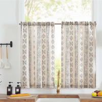 Jinchan Boho Kitchen Curtains Linen Tier Curtains 24 Inch Bohemian Cafe Curtains Striped Curtains Farmhouse For Bathroom Rv 2 Panels Black On Beige