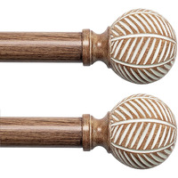Wood Curtain Rods For Windows: 1 Inch Diameter Adjustable Drapery Rods 72"" To 144""  Decorative Window Curtain Rods With Imitation Wood Grain Leaf Pattern Finials 2 Pack Heavy Duty Curtain Rods