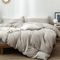 Moomee Bedding Duvet Cover Set 100% Washed Cotton Linen Like Textured Breathable Durable Soft Comfy (Cream Grey  Cal King)