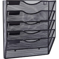 Easepres 5 Pockets Mesh Wall File Holder Organizer Office Hanging Mail Holder Organizer Magazine Rack  Black