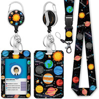 Giancomics Space Planet Sun Lanyards For Id Badges  Id Badge Holder With Lanyard Badge Reel Retractable  Galaxy Lanyard With Id Holder Keychain Clip Name Tag Id Card Holder For Women Men Work Office