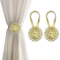 Magnetic Tiebacks For Curtains  2 Pack Sparkling Crystal Flower Curtain Tiebacks Curtain Buckle Clips With High-Elastic Spring Wire For Home Office Decoration (Yellow & White)
