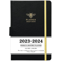 Planner 2023-2024 - Academic Planner 2023-2024 From July 2023 - June 2024  2023-2024 Weekly Monthly Planner With Calendar Stickers  5.75"" X 8.25""  Saffiano Leather  Pen Loop  Back Pocket - Black Bee