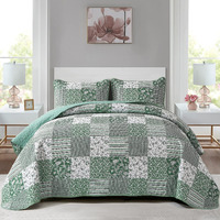 Mybedsoul Sage Green Boho King Quilt Set  3-Piece Reversible Soft Plaid Floral Bedding Set With 2 Pillow Shams - Sage Green King Size Quilt Bedspread Coverlet Set 90""X104""