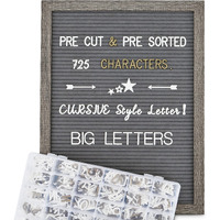 Felt Letter Board 12X16 Inch Rustic Wood Frame - Pre Cut & Sorted 725 Letters With Stand  First Day Of School Board  Dark Grey Changeable Letter Boards Message Board Sign  Classroom Decor Farmhouse Wall Decor Sign Board