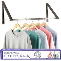 Double Foldable Clothing Rack W/Extension Rod  Wall-Mounted Retractable Clothes Hanger For Laundry Dryer Room  Hanging Drying Rod  Small Collapsible Folding Garment Racks  Dorm Accessories (Gray)