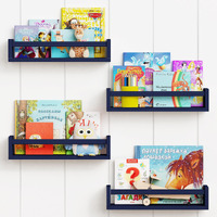 Forbena Navy Blue Floating Book Shelves For Nursery Boy  Decorative Wall Bookshelf For Kids Room  Small Wood Floating Shelves Wall Mounted For Boys Bedroom Bathroom (Set Of 4  Blue)