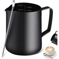 Milk Frothing Pitcher  12Oz/350Ml Stainless Steel Espresso Steaming Pitcher Coffee Milk Frother Cup With Decorating Art Pen For Espresso Machine  Milk Frother  Latte Art Black