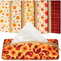 Sherr 5 Pieces Tissues Purse Pocket Tissue Holder Reusable Travel Tissue Pouch Fabric Zipper Enclosed Small Size Leaves Pattern Tissue Holder For Purse Coins For Fall  5.25 X 3 Inches (Autumn Style)