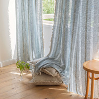 Boho Curtains For Bedroom Embroidery Striped Farmhouse Linen Curtains 63 Inch Length 2 Panels For Living Room Blue Bohemian Semi-Blackout Window Curtains Rod Pocket Drapes ( 52 "" W X 63 "" L Blue)