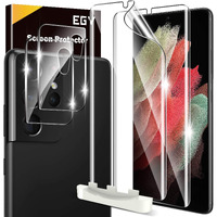 Egv [2+2 Pack] Compatible For Samsung Galaxy S21 Ultra 5G 6.8-Inch  Flexible Tpu Screen Protector And Glass Camera Lens Protector[Support Fingerprint Reader] [Easy Installation] Case Friendly