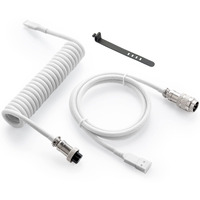 Gunmjo Pro Custom Coiled Usb C Cable For Gaming Keyboard  Double-Sleeved Mechanical Keyboard Cable With Detachable Metal Aviator  1.5M Usb-C To Usb-A  White Color
