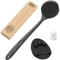 Manmihealth Silicone Back Scrubber(Thick Bristles) & Soft Bath Glove Set  Super-Exfoliating Body Scrubber & Super-Lathering Shower Brush Combination  With A Free Hook.(Black)