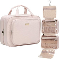 Nishel Travel Toiletry Bag For Women Large Capacity  Travel Essentials Organizer  Hanging Makeup Case For Accessories  Cosmetics  Toiletries  Pink