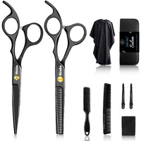 Sirabe 10 Pcs Hair Cutting Scissors Set  Professional Haircut Scissors Kit With Cutting Scissors Thinning Scissors  Comb Cape  Clips  Black Hairdressing Shears Set For Barber  Salon  Home
