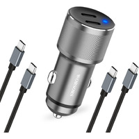 Dual Usb C Car Charger  60W Pd (30W + 30W) Super Fast Charging Adapter Metal For Iphone 15 Pro Max  Samsung Galaxy S23 Ultra/S23 Plus/S23/S22/S21/S20  Note 20/10  Ipad Pro + 2X Type C To C Cable 3.3Ft