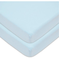 American Baby Company 2 Pack Fitted?Mini Crib?Sheet?24"" X 38"" ?Soft Breathable Neutral?Cotton?Jersey?Portable?Sheet  Blue ?For Boys And Girls  Fits Most?Pack N Play Mattresses