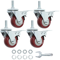 Finnhomy Swivel Caster Wheels 2 Inch Heavy Duty Threaded Stem Casters 5/16""- 18 X 1"" With Brake Set Of 4 Premium Polyurethane Wheels Pu Load Bearing 800 Lbs Anti-Wear Smooth Casters  Red