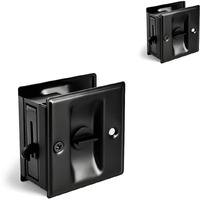 Homotek 2 Pack Privacy Pocket Door Lock Hardware With Pull - Replace Old Or Damaged Sliding Door Locks Quickly And Easily  2-3/4X2-1/2  For 1-3/8 Thickness Door  Black