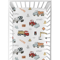 Sweet Jojo Designs Construction Truck Boy Fitted Crib Sheet Baby Or Toddler Bed Nursery - Grey Yellow Orange Red And Blue Transportation