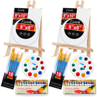 Esrich Acrylic Paint Canvas Set 52 Piece Professional Painting Supplies Kit With 2 Wood Easel 2 * 12Colors 2 * 10 Brushes Circular Canvas Etc Premium Paint Kit For Kids Students  Artists And Beginner