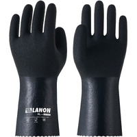 Lanon 3 Pairs Nitrile Chemical Resistant Gloves  Reusable Heavy-Duty Rubber Gloves With Microfoam Textured Palm  Acid  Alkali And Oil Protection  Black  Large