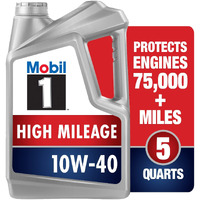 Mobil 1 High Mileage Full Synthetic Motor Oil 10W-40  5 Quart  Gray