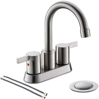 Phiestina Brushed Nickel 4 Inch 2 Handle Centerset Lead-Free Bathroom Sink Faucet  With Copper Pop Up Drain And 2 Water Supply Lines  Bf015-1-Bn