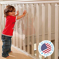 Kidkusion Indoor/Outdoor Banister Guard  Made In Usa  Clear  15' L X 33"" H  Child And Pet Safety Barrier