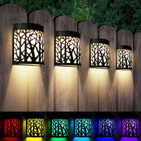 Denicmic Solar Wall Lights Outdoor Wall Sconce Fence Lighting For Patio Front Door Yard Deck Stair Led Forest Decorative Lamps  Waterproof  Warm White/Color Changing (4 Pack)