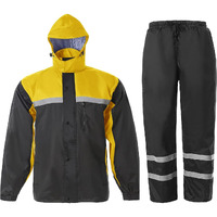 Saphirose Men's Rain Suit High Visibility Reflective Work Rain Jacket Pants For All Sport Farm Fishing Motorcycle (Black/Yellow Large)