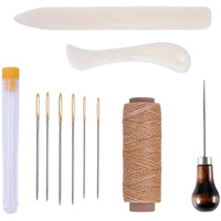 11 Pieces Bookbinding Kit Starter Tools Set Bone Folder Paper Creaser  Waxed Thread  Awl  Large-Eye Needles For Diy Bookbinding Crafts And Sewing Supplies