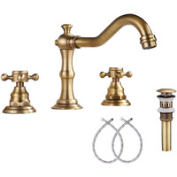 Ggstudy 8 Inch 2 Handles 3 Holes Widespread Bathroom Sink Faucet Antique Brass Bathroom Vanity Faucet Basin Mixer Tap Faucet Matching Metal Pop Up Drain With Overflow